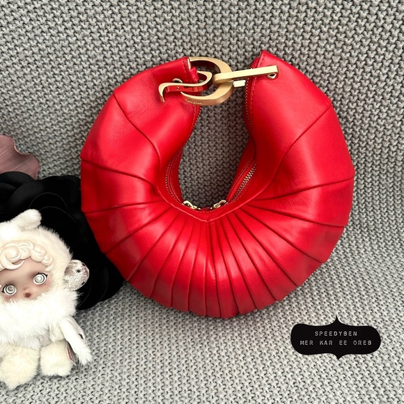 Cult Gaia Ubah Red Paneled Leather Clutch - Picture 1 of 17